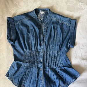 Pilcro Indigo Pleated Button-Down Shirt